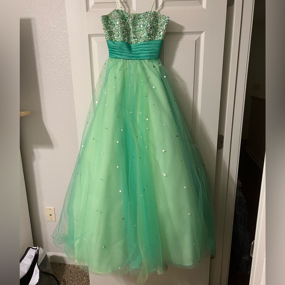 Strapless green ball gown